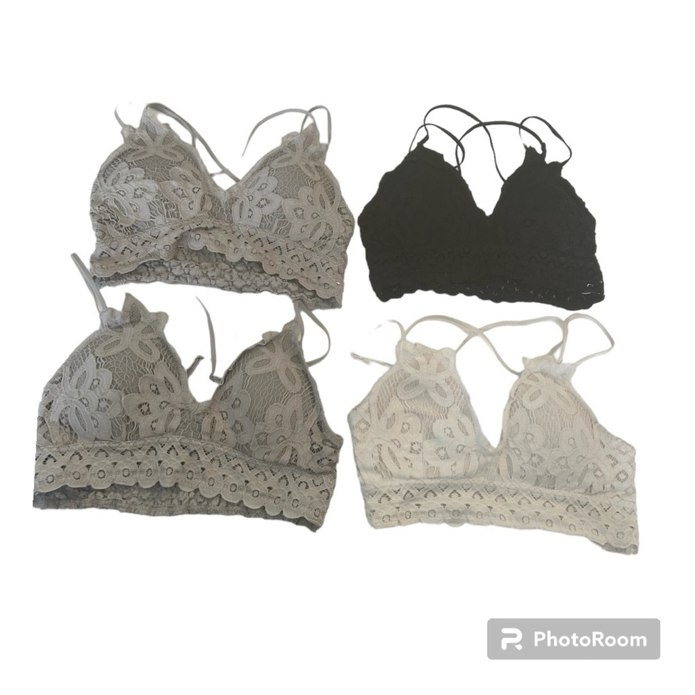Pink Lily 4 lace strappy bralettes black white and 2 gray